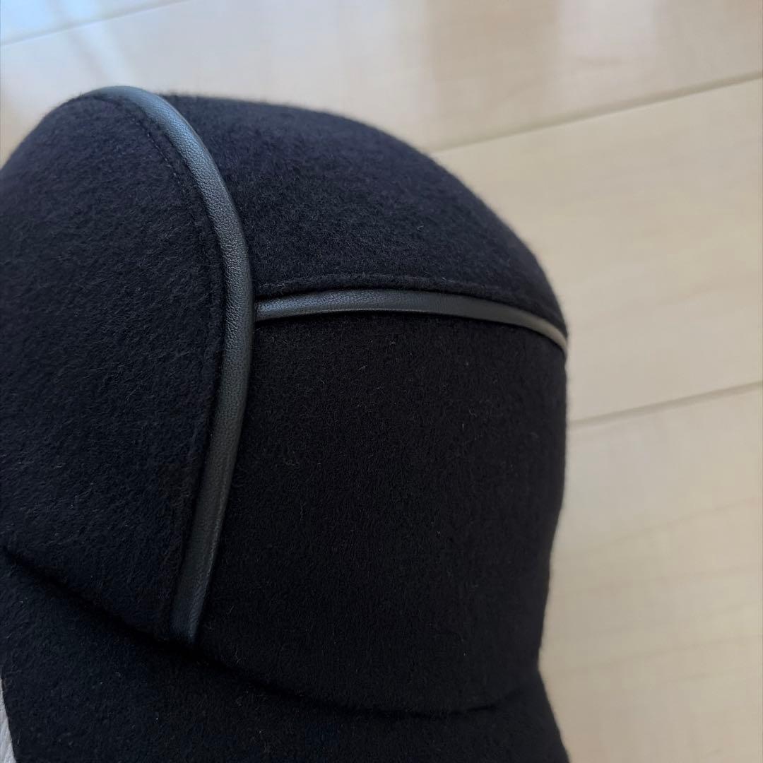 エルメス　HERMES キャップ　カシミヤ　羊革　レザーパイピング　ユニセックス