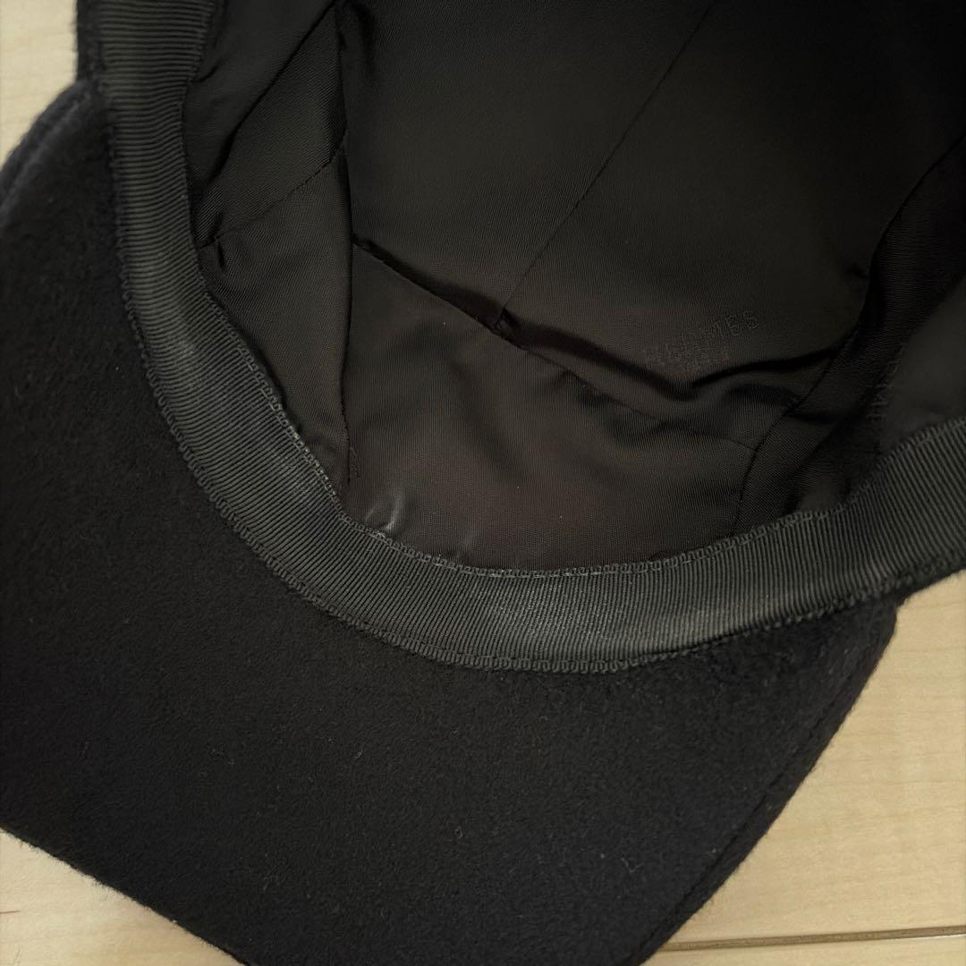 エルメス　HERMES キャップ　カシミヤ　羊革　レザーパイピング　ユニセックス