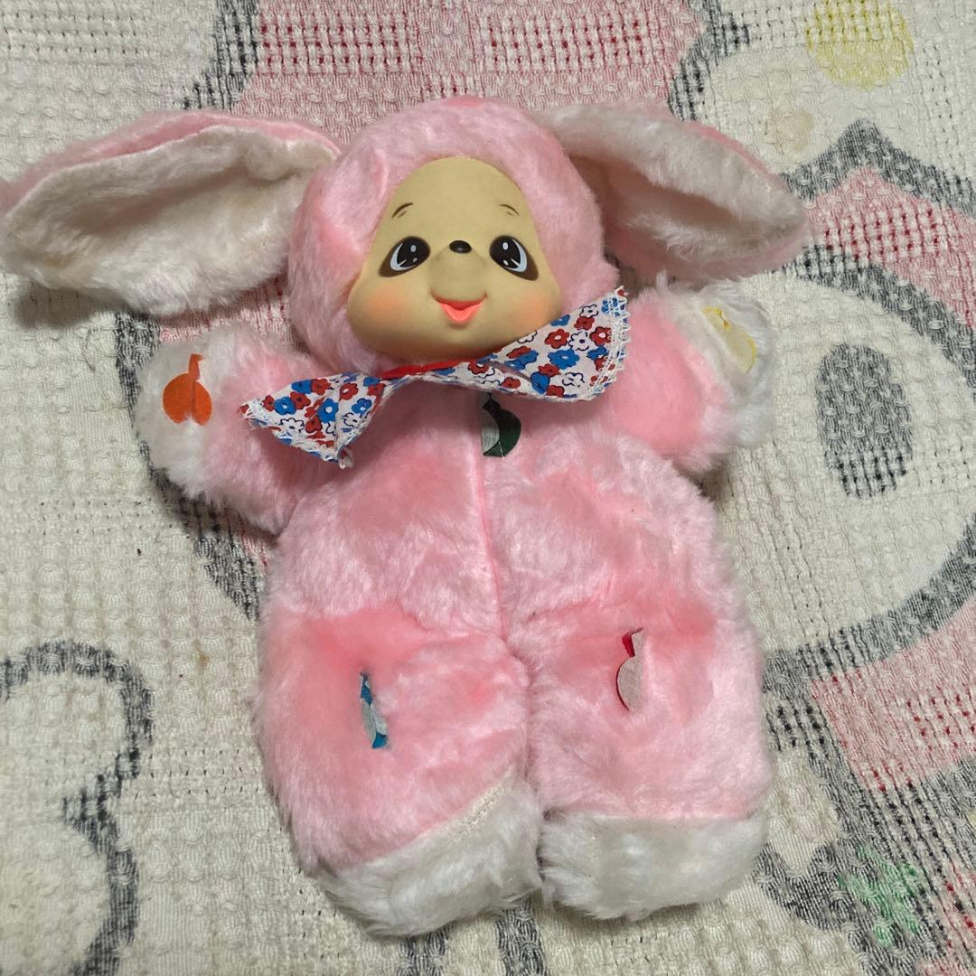昭和レトロ　メーカー名不明　モンチッチ風　ぬいぐるみ　ウサギ　①