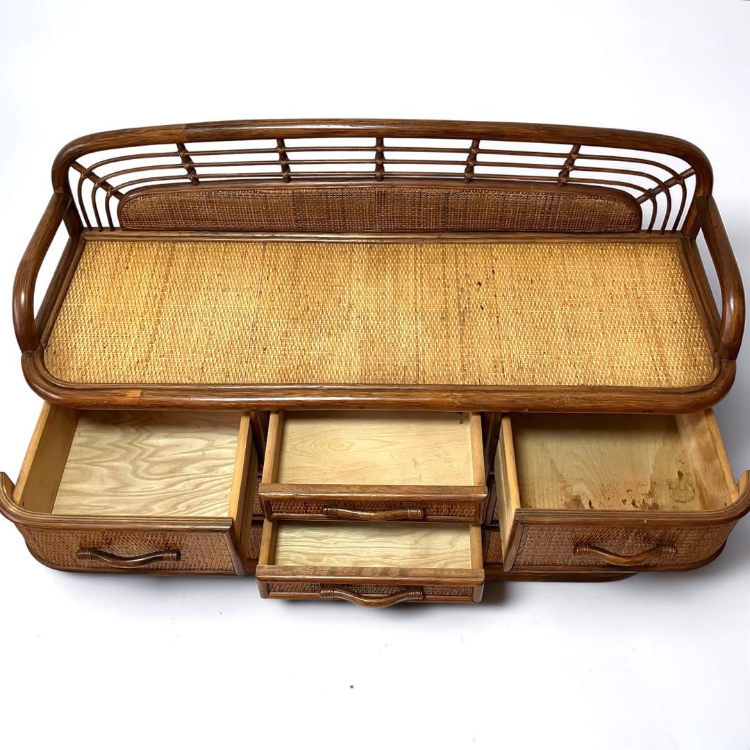 【希少•美品】ラタン製　籐家具　アンティークチェスト　横長　8杯収納　昭和レトロ