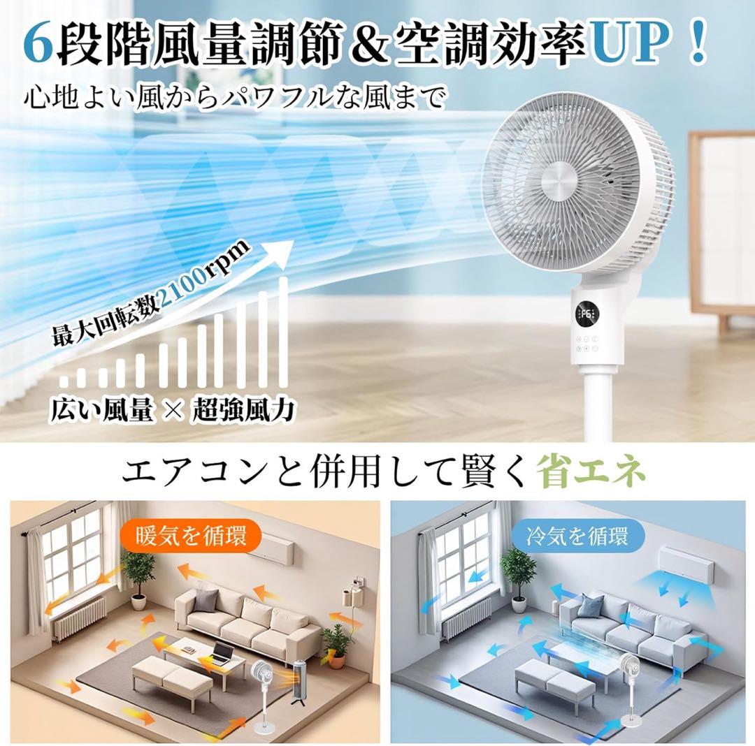 扇風機 サーキュレーター DCモーター360度首振り 節電 マイナスイオン