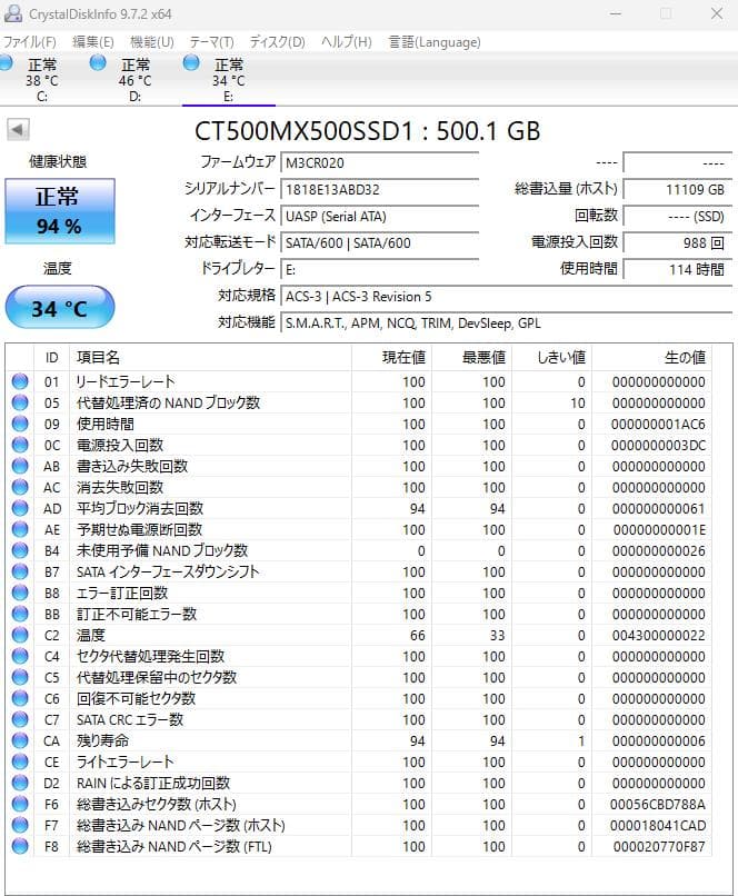 (笑)crucial MX500 500GB 2.5インチSSD