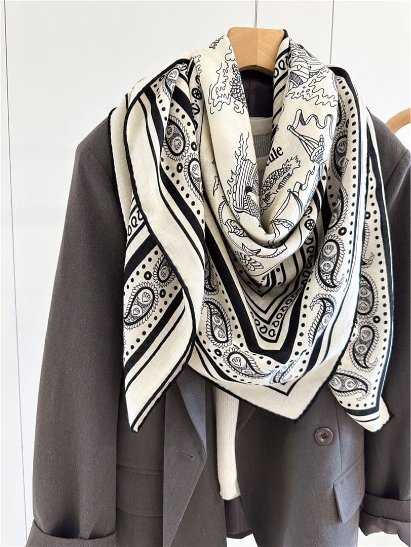 s*a様 カシミア70％×シルク30％大判ストール 秋冬万能ペイズリー柄ショール