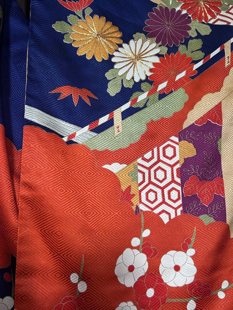 振袖 正絹 紺地 古典柄 金彩 豪華 成人式 前撮り