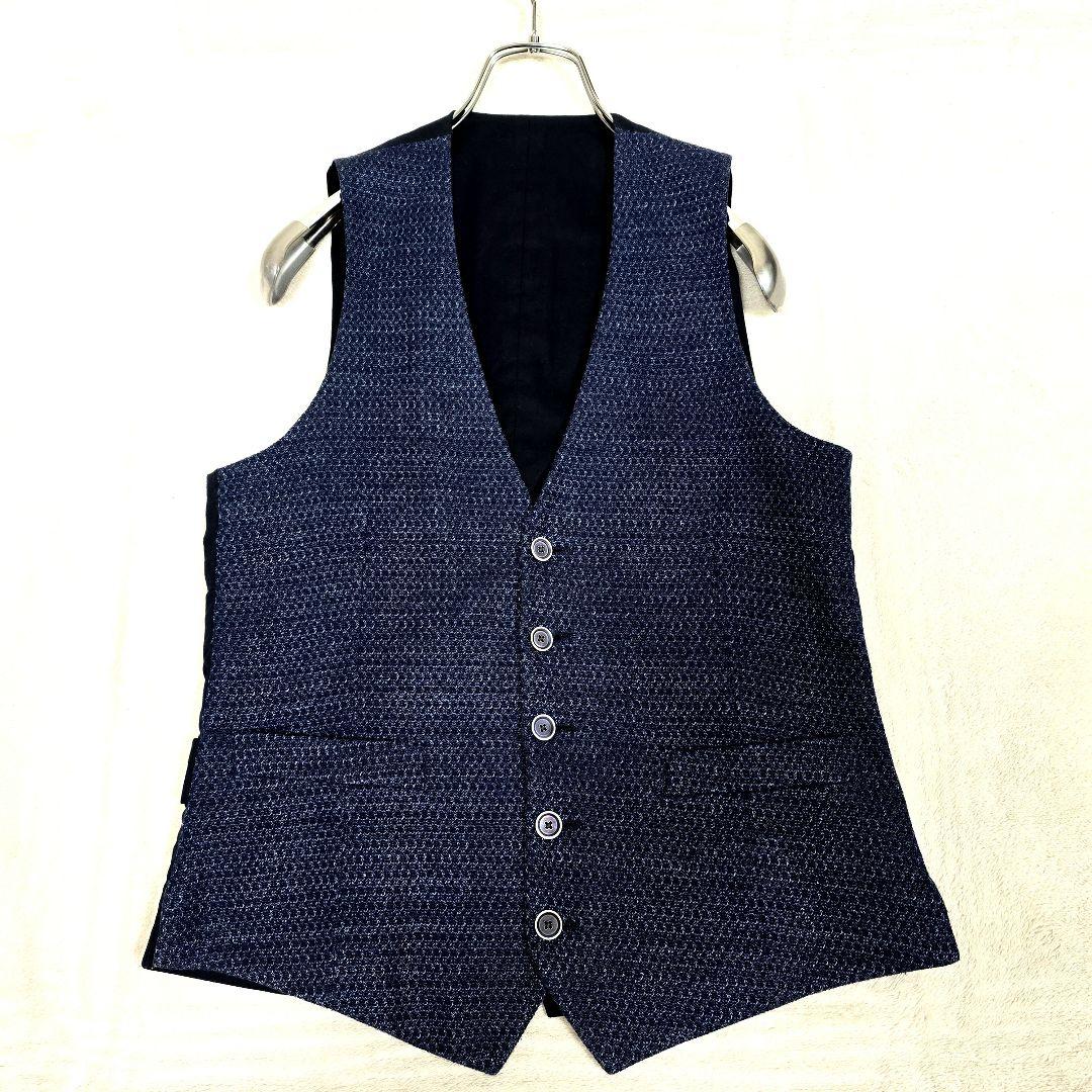 ラルディーニ LARDINI イタリア製 ベスト ジレ リネン ネイビー 44