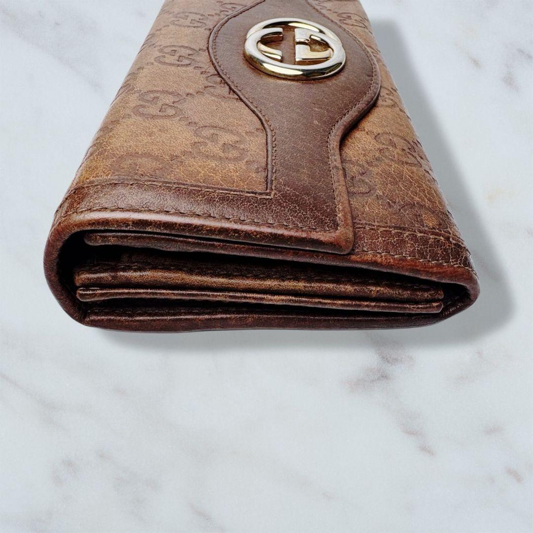 01 美品 GUCCI 長財布 インターロッキング シマ 二つ折り財布 z1