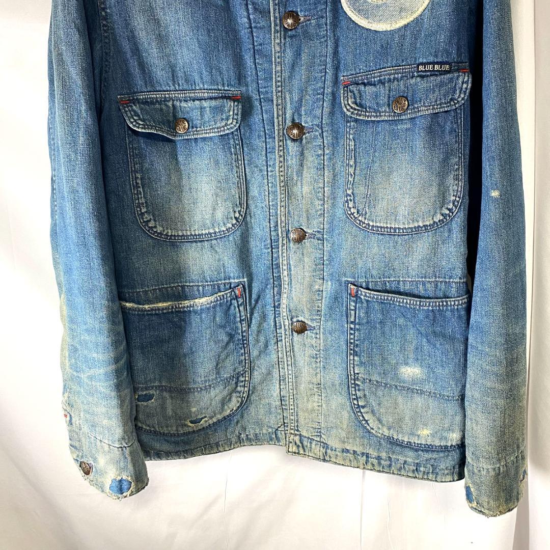 BLUEBLUE メンズS～M ダメージ加工 薄中綿入り 裏付き カバーオール