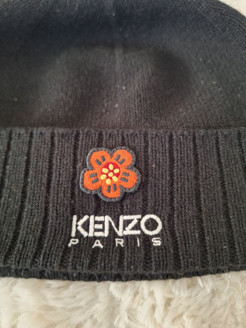 KENZO 花刺繍 黒ニット帽