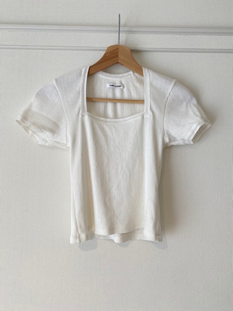 トップス Eyelet Rib Stitch Square-neck T-shirt