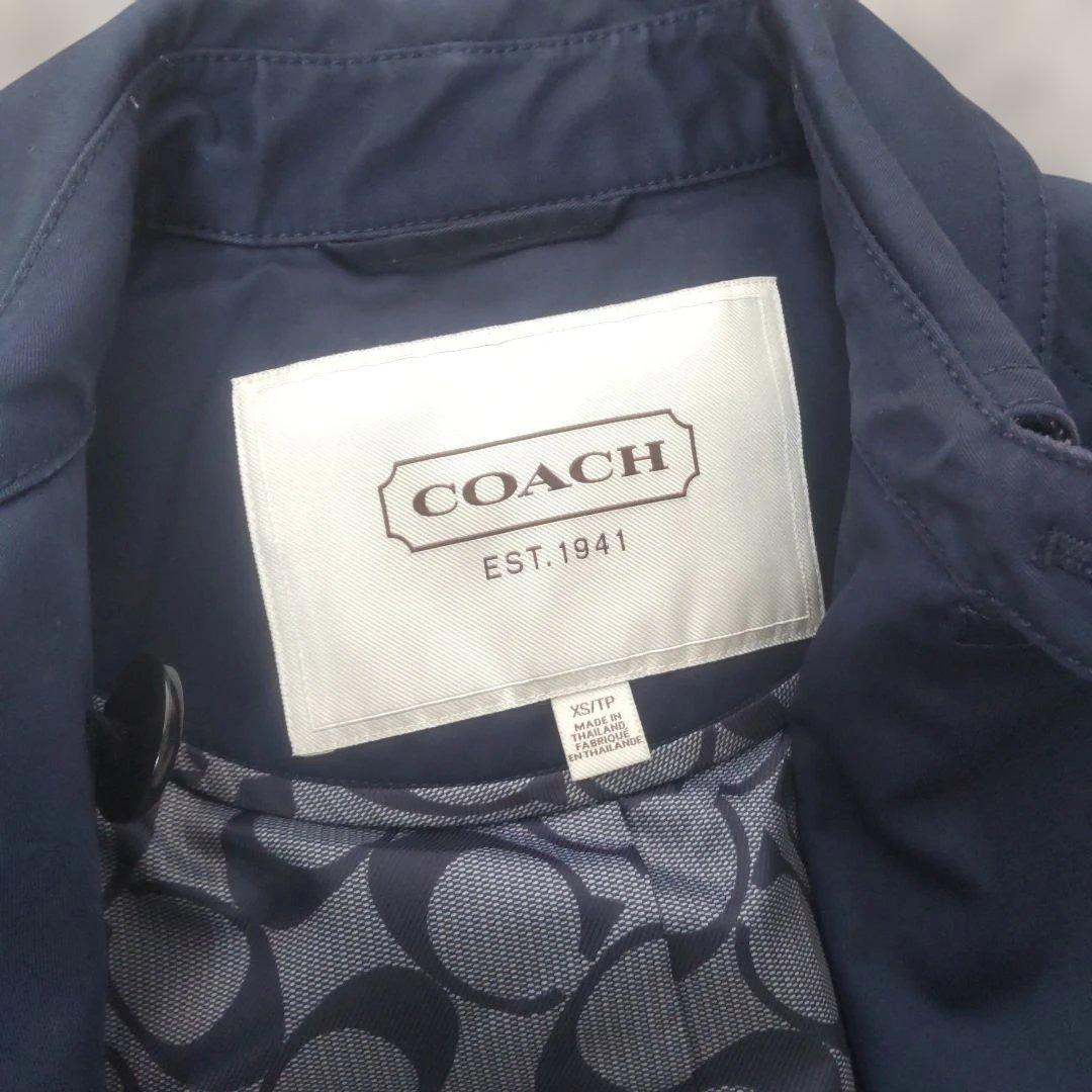 【COACH】極美品 ベルト付き コート 内側総柄 ネイビー