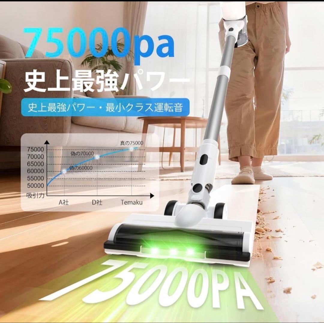 掃除機❣️コードレス 除菌機能搭載 75Kpa 超強力吸 自立式 65分連続稼働