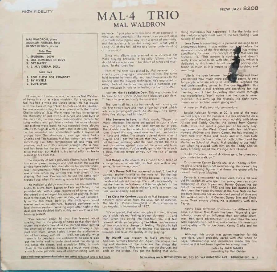 ジャズレコード　MAL/4 Mal Waldron