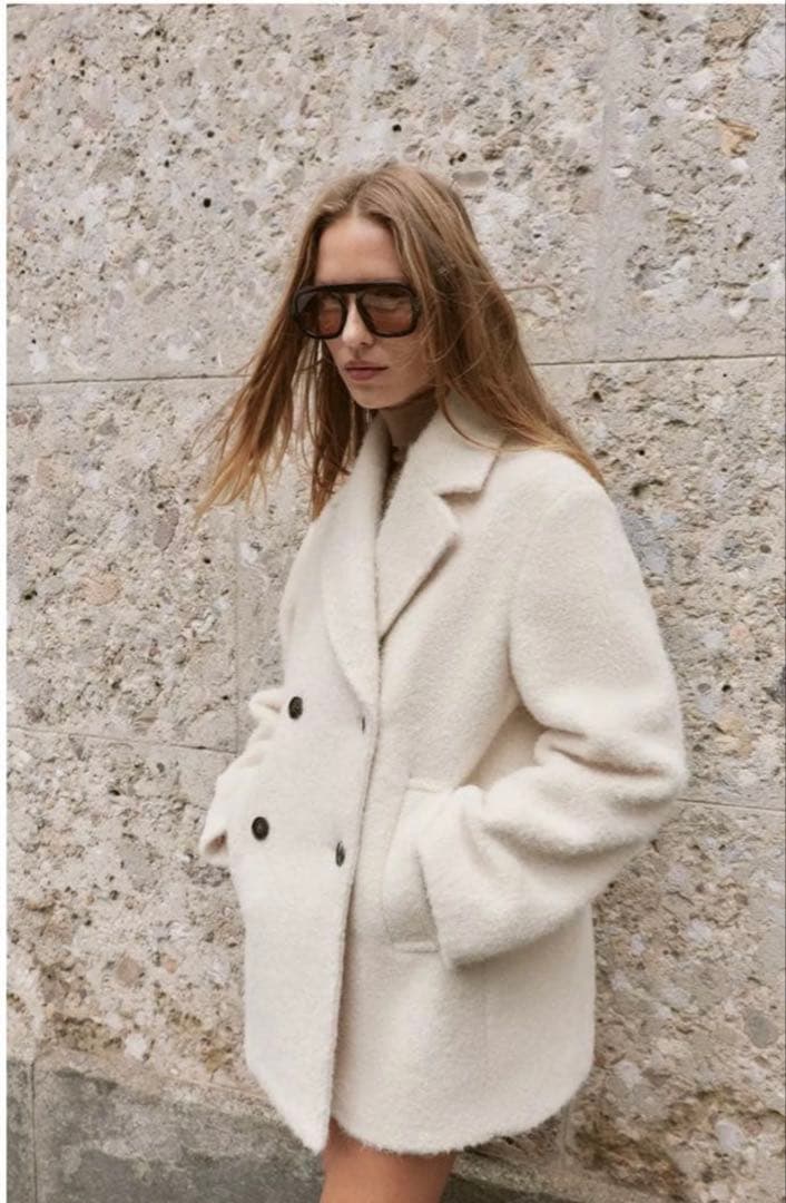 ZARA ブークレダブルブレストミディ丈コート Sサイズ　新品