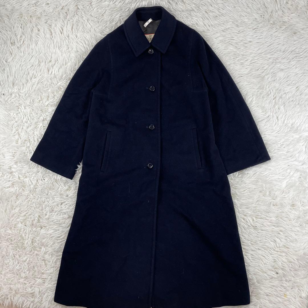 最高級HERNO シルク×カシミヤ混　ロングコート　バロック柄　M ネイビー