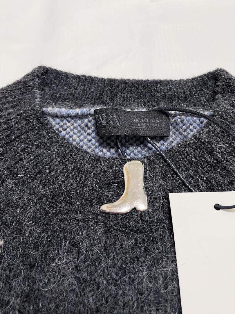 ZARA ジャカードニットボタンカーディガン S 馬柄セーター