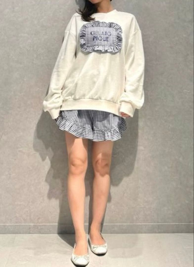 【新品】ジェラートピケ　ピローモチーフ裏毛プルオーバー& フリルショートパンツ