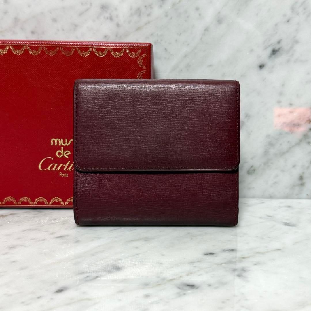 Cartier カルティエ 三つ折財布 ワインレッド マストライン ボルドー