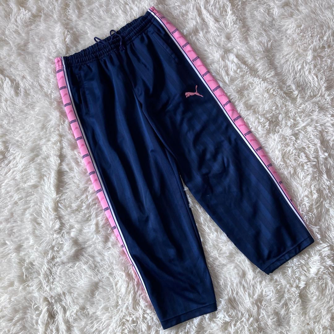 美品PUMA プーマ ジャージ テープロゴ ネイビー ピンク セットアップ 上下