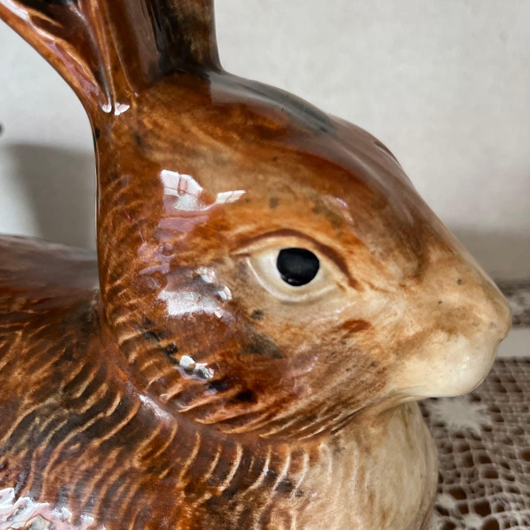 フランスアンティーク　うさぎ型テリーヌポット コーガン作 マジョリカ焼き