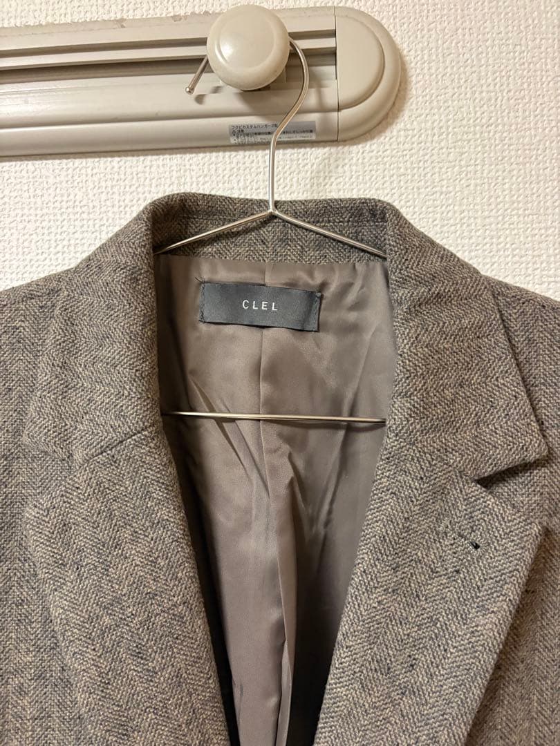 【CLEL】ウールブレンド ヘリンボーンツイードテーラードジャケット