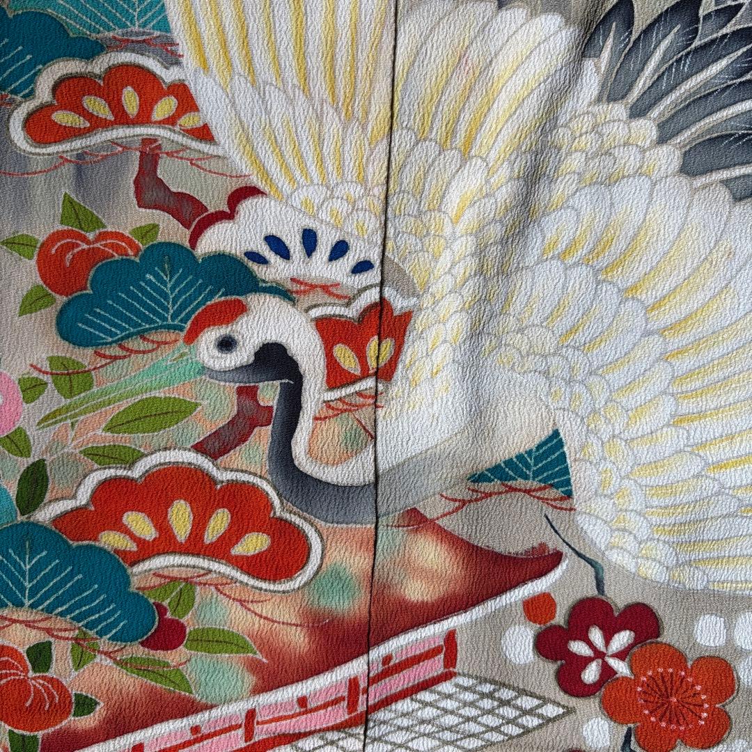 アンティーク振袖　鶴松菊文様ヴィンテージ正絹材料