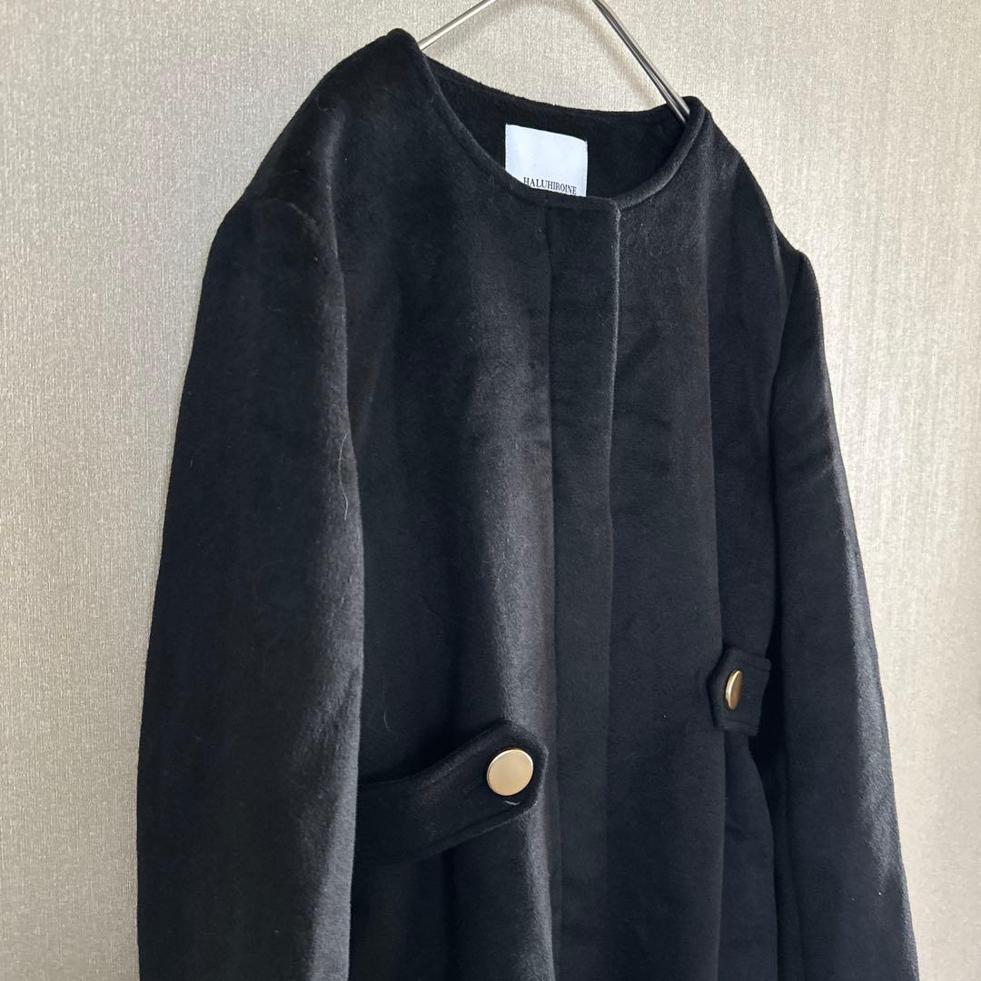 ハルヒロイン　サイドベルトロングコート　ブラック　綺麗めコート　Aラインコート