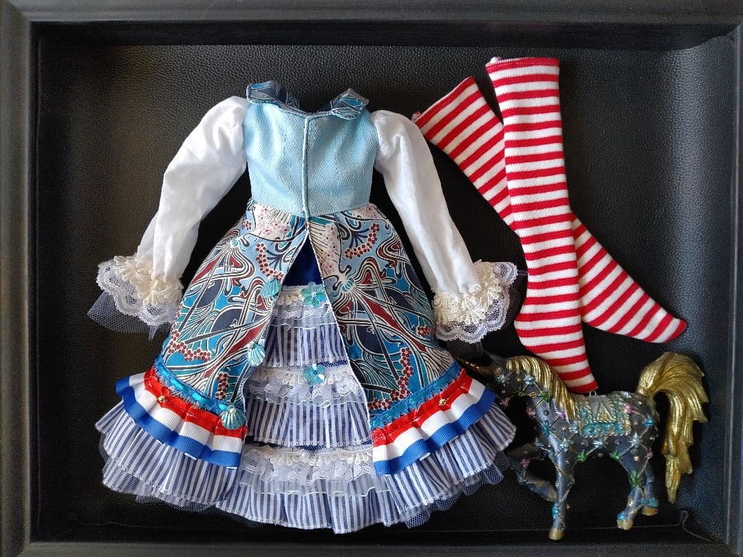 SDM//40cmドール//ワンピース-青系-★バッスルスカート//ハンドメイド