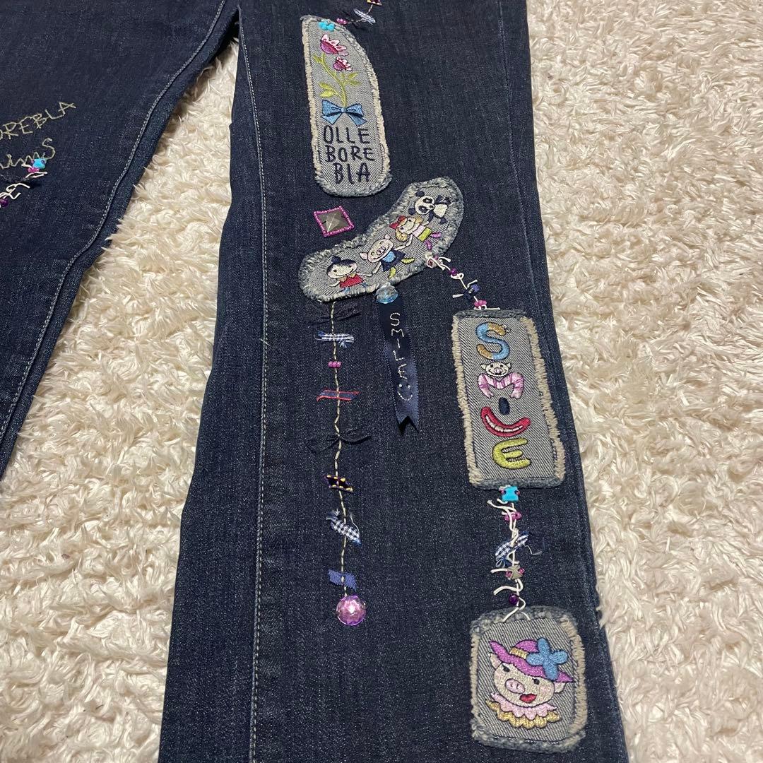 美品✨アルベロベロ　デニム　ぶたさん　パッチワーク　ビーズ　刺繍　インディゴ