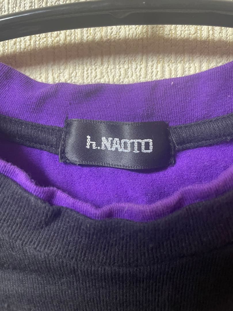 h.NAOTO グラフィックTシャツ 黒 紫 安全ピン