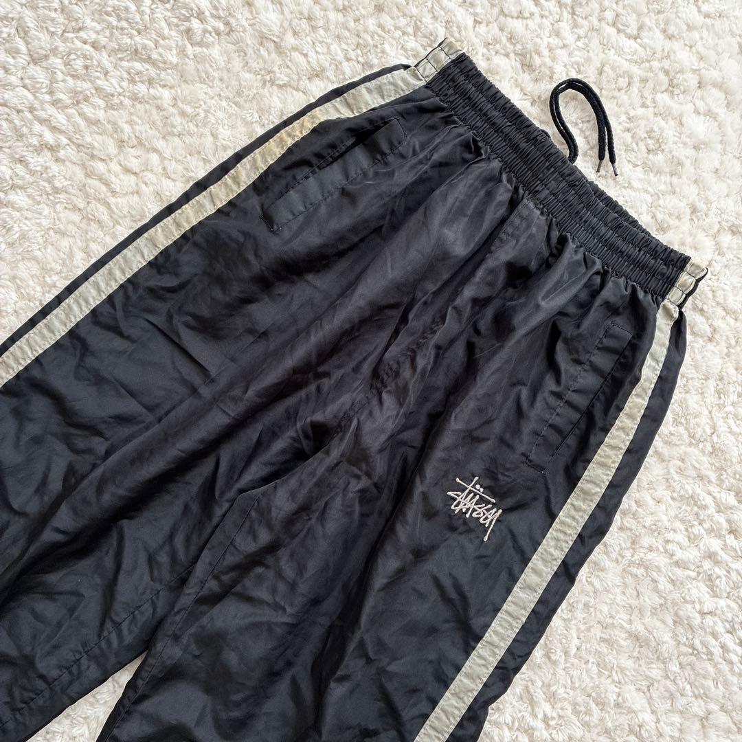 90s USA製 OLD STUSSY サイドラインナイロンパンツ ML黒80s