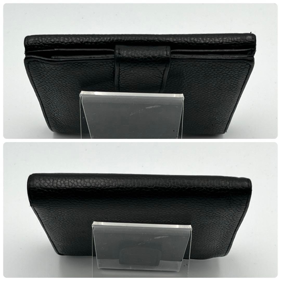 キャビアスキン　CHANEL ブラック レザー 二つ折り財布　小銭入れ付　ココ