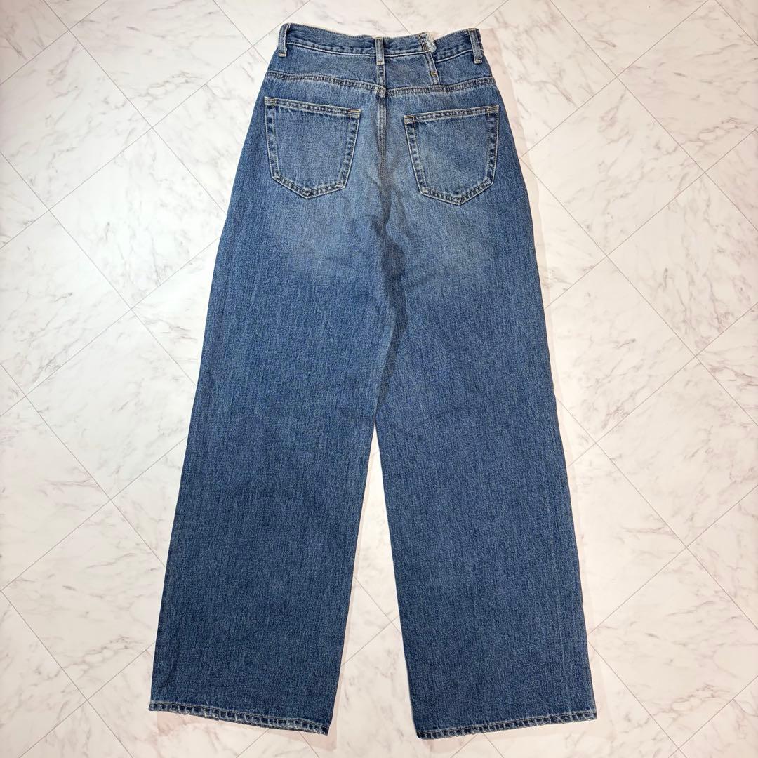 MOUSSY cross waist wide straight ダークブルー