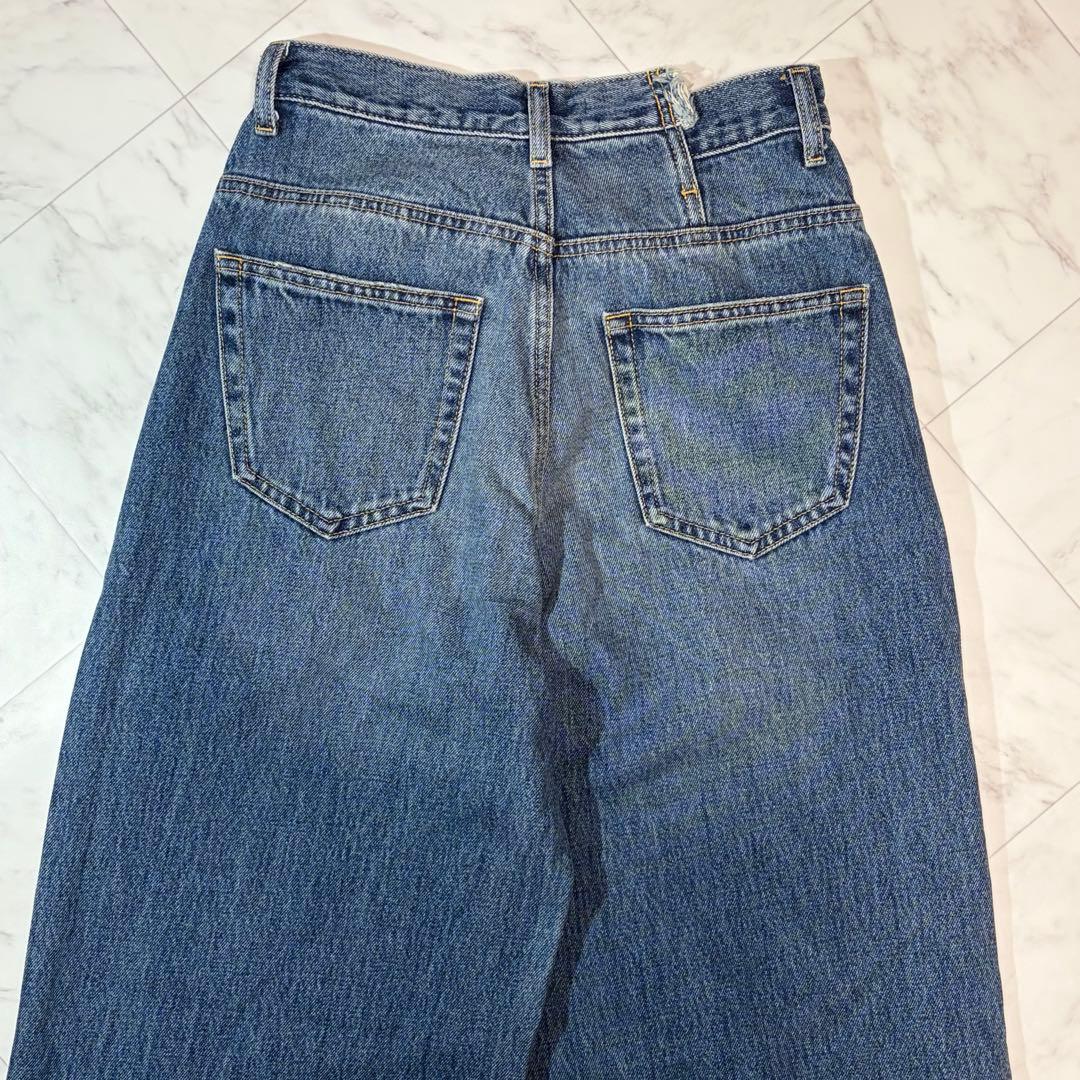 MOUSSY cross waist wide straight ダークブルー