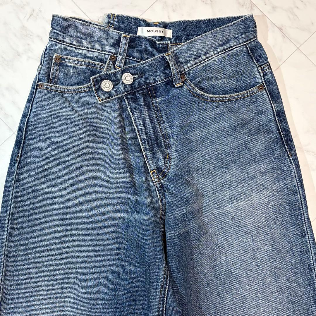 MOUSSY cross waist wide straight ダークブルー
