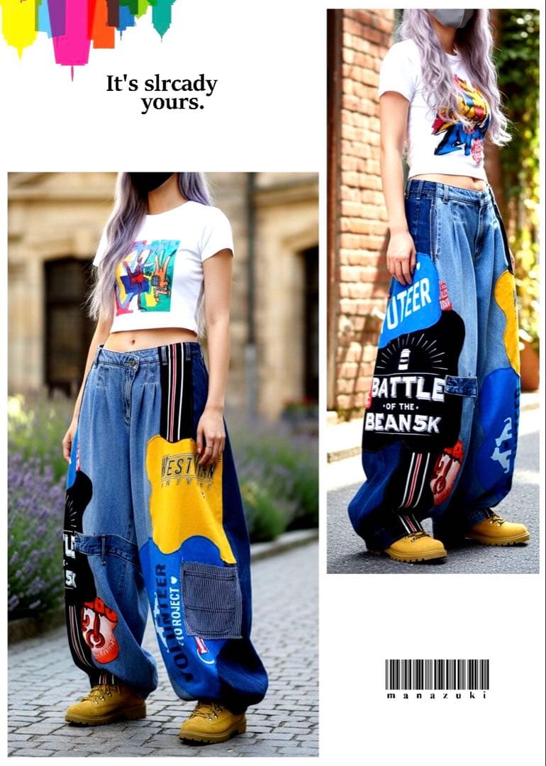 ちびすけ！カラフルパッチワーク☆デニムパンツ☆スウェット古着リメイク