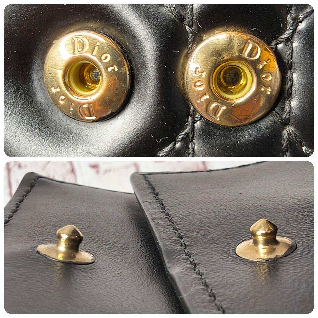 【美品】ディオール 三つ折財布 ロータス カナージュ エナメル ラムスキン／黒G