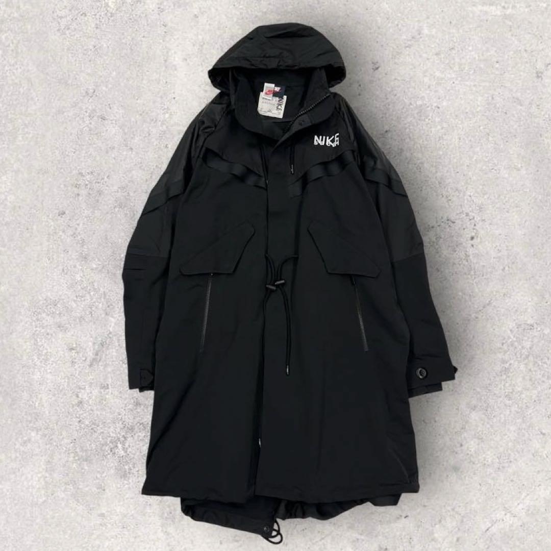 11502【美品・限定コラボ】ナイキ×サカイ☆黒モッズコート　ロングコート