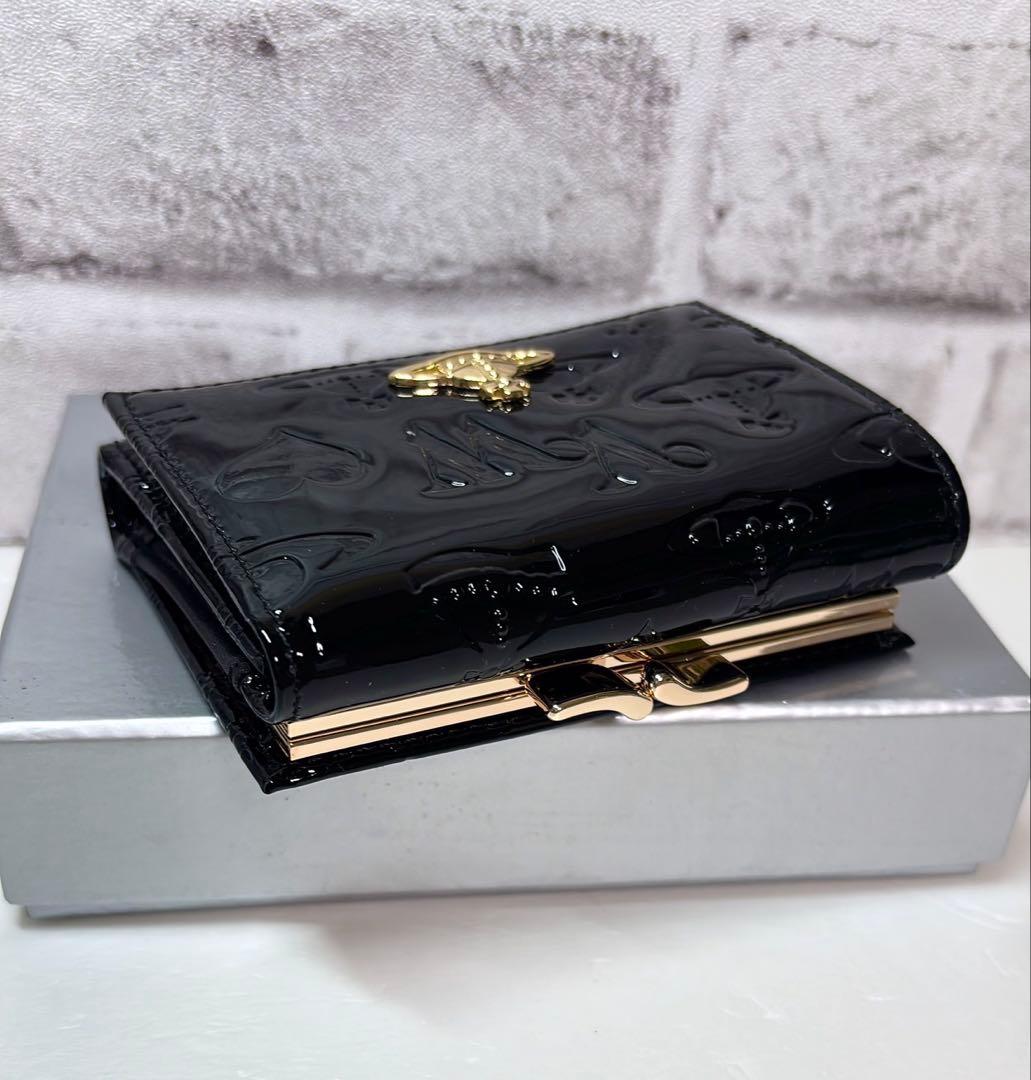 【ショッパー付き】VivienneWestwood エナメル三つ折財布　ブラック