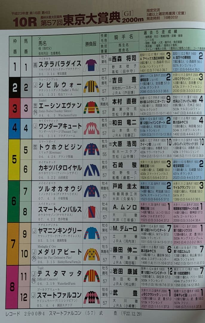 2011年東京大賞典レーシングプログラム & スマートファルコン単勝馬券セット