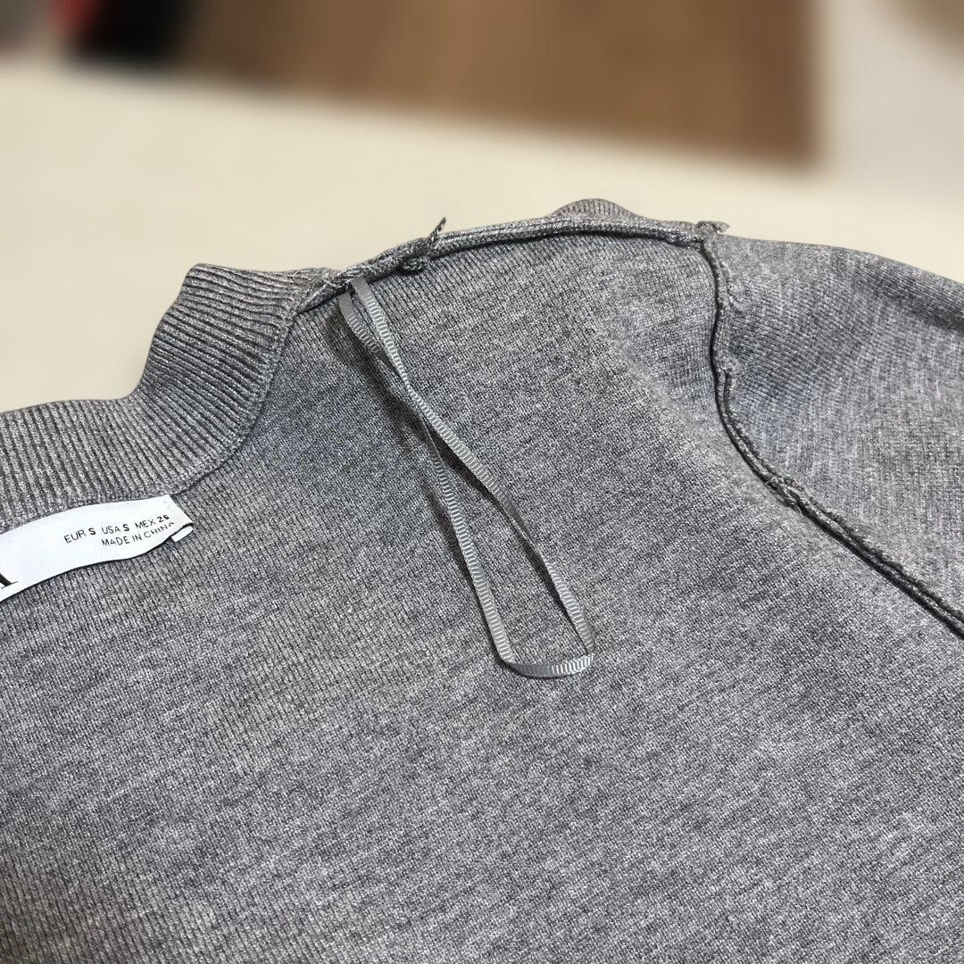 美品★ZARA プレーンニットジャケット パデッドショルダー グレー Sサイズ