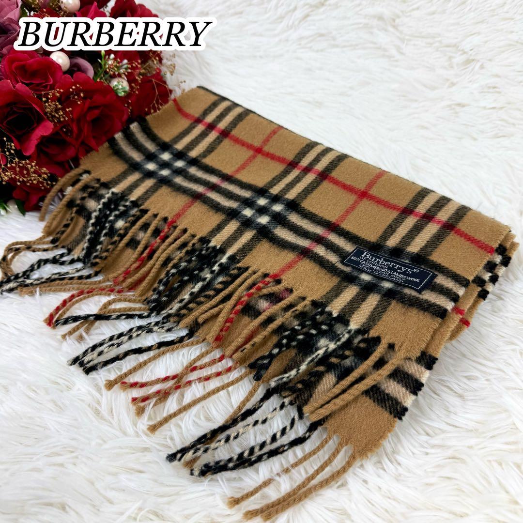 美品☆バーバリー ヴィンテージ ノバチェック カシミヤ マフラー ベージュ英国製
