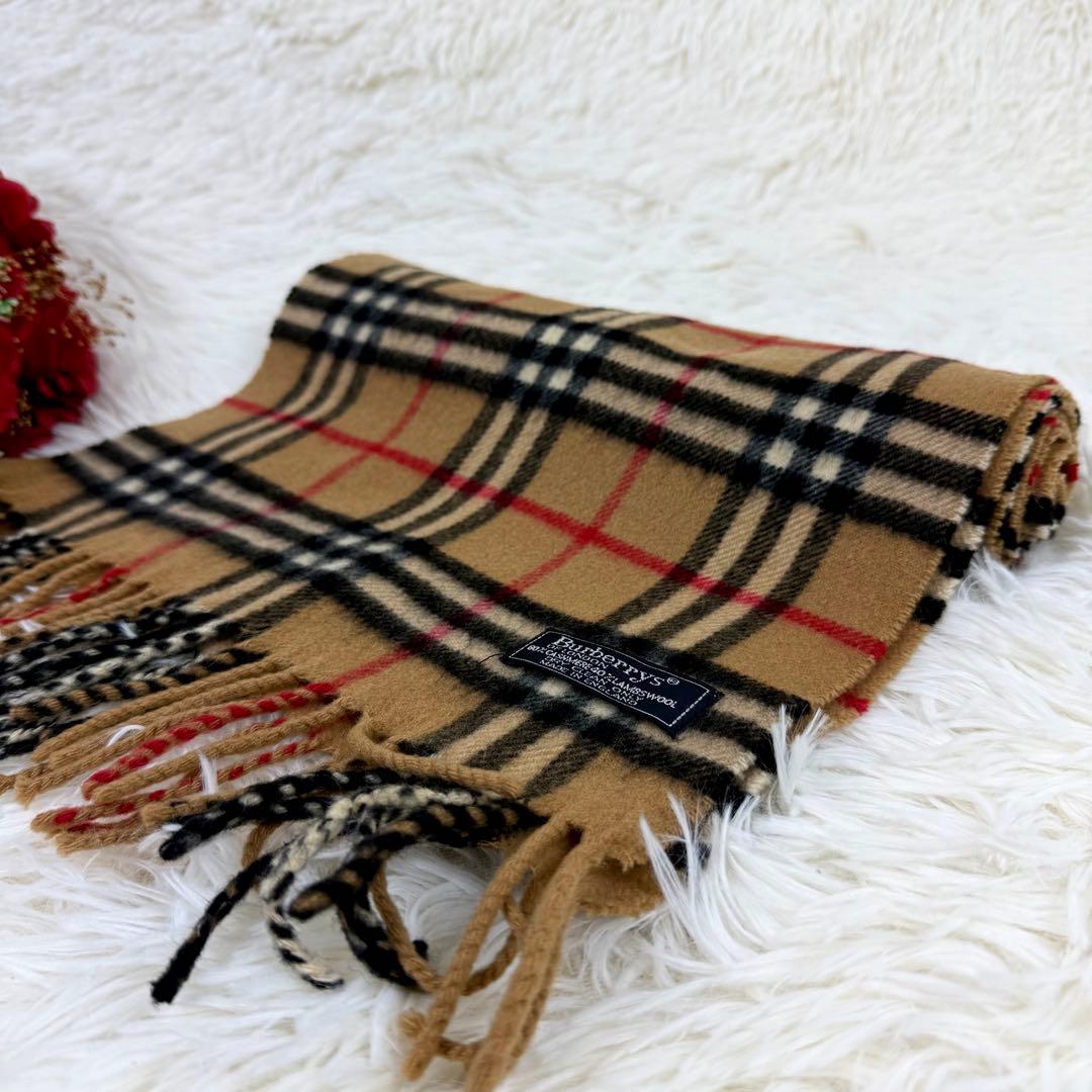 美品☆バーバリー ヴィンテージ ノバチェック カシミヤ マフラー ベージュ英国製
