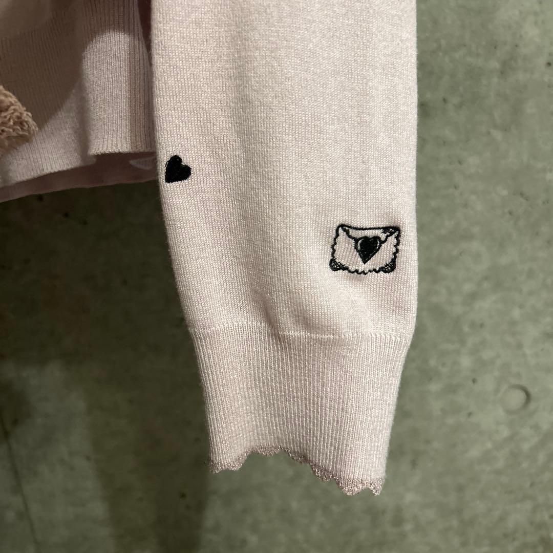 love letterコンパクトニットカーデ　ハート刺繍