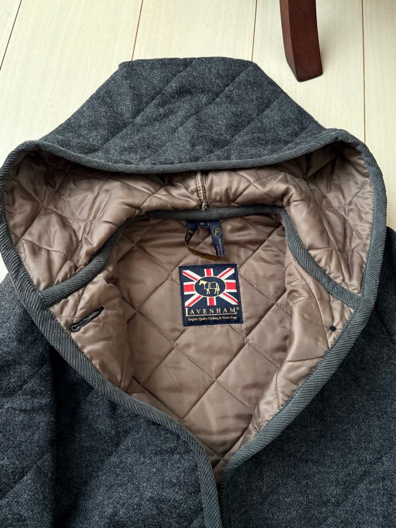 LAVENHAM 英国製 フード ウールキルティング コート グレー 38