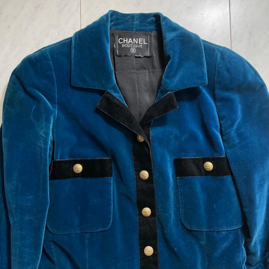 CHANEL シャネル ベルベットジャケット オープンカラー ココボタン