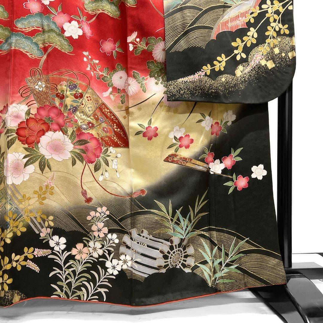 金駒刺繍　金彩　振袖　身丈　裄　牡丹　水車　正絹　着物　031b p
