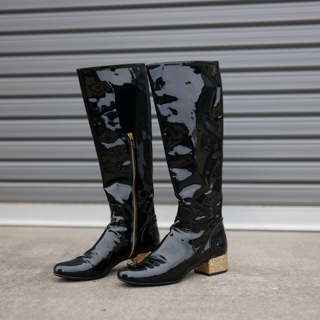 saint laurent パテントレザー y2k ゴールド ブーツ レア