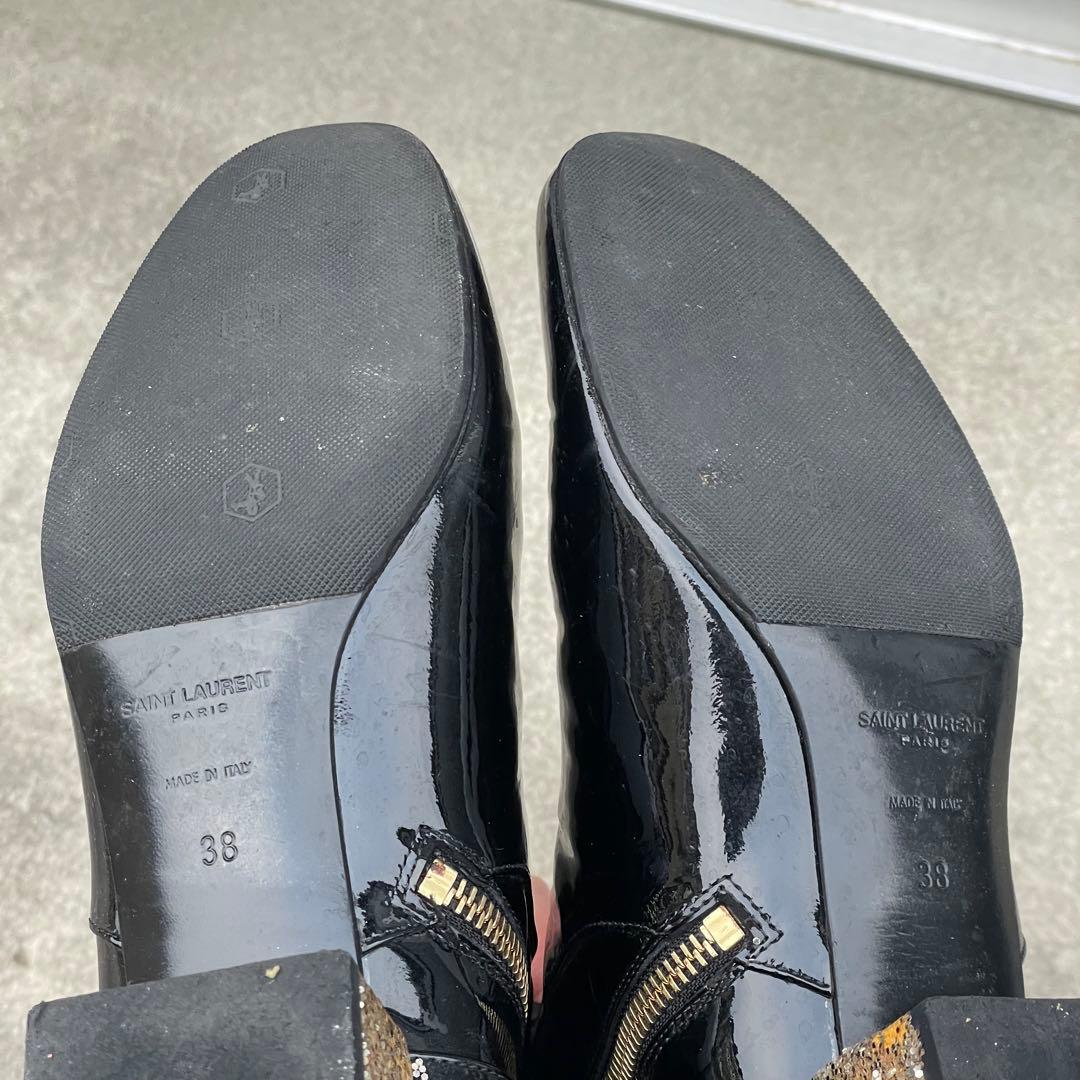 saint laurent パテントレザー y2k ゴールド ブーツ レア