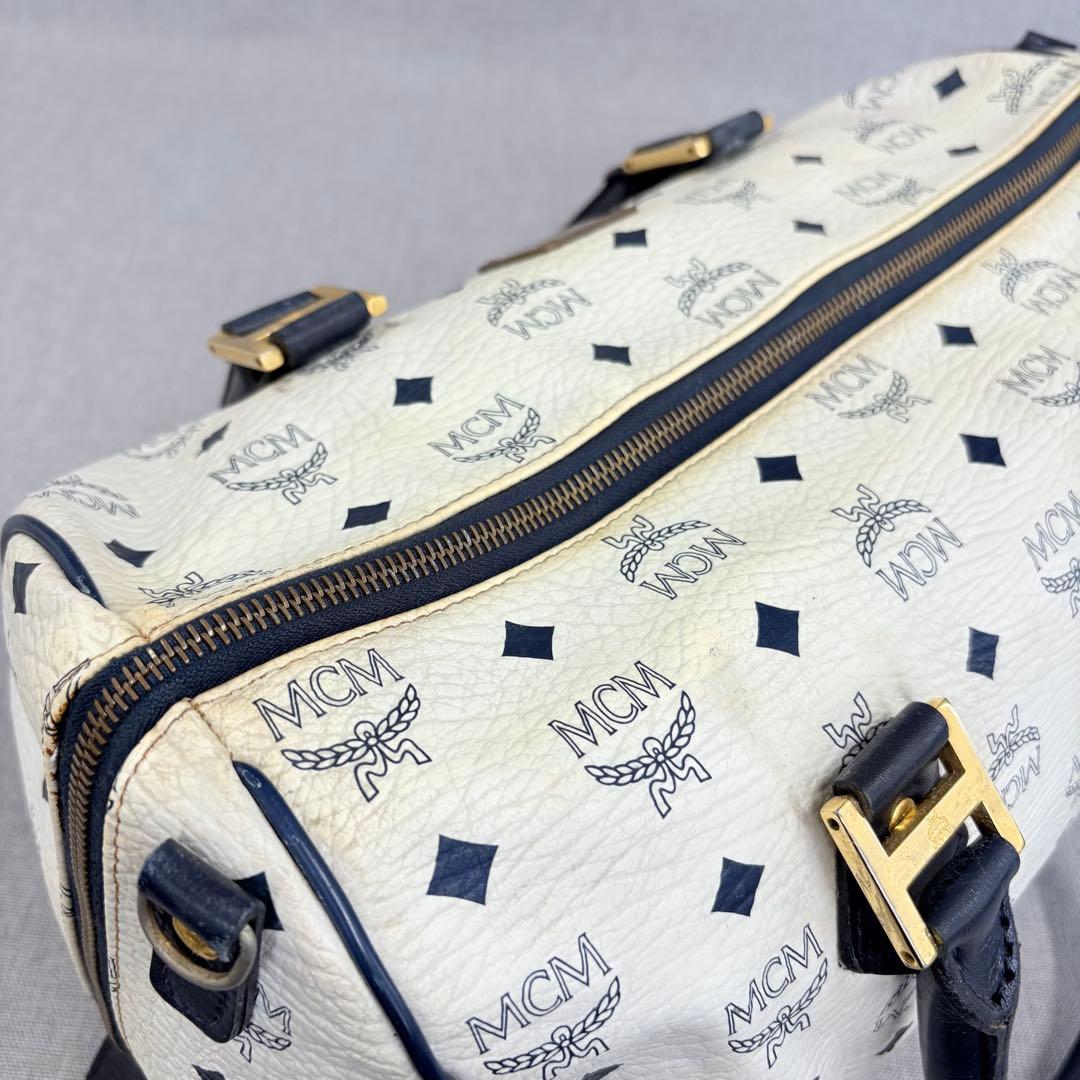 MCM エムシーエム ボストンバッグ ハンドバッグ ヴィセトス ホワイト 濃紺