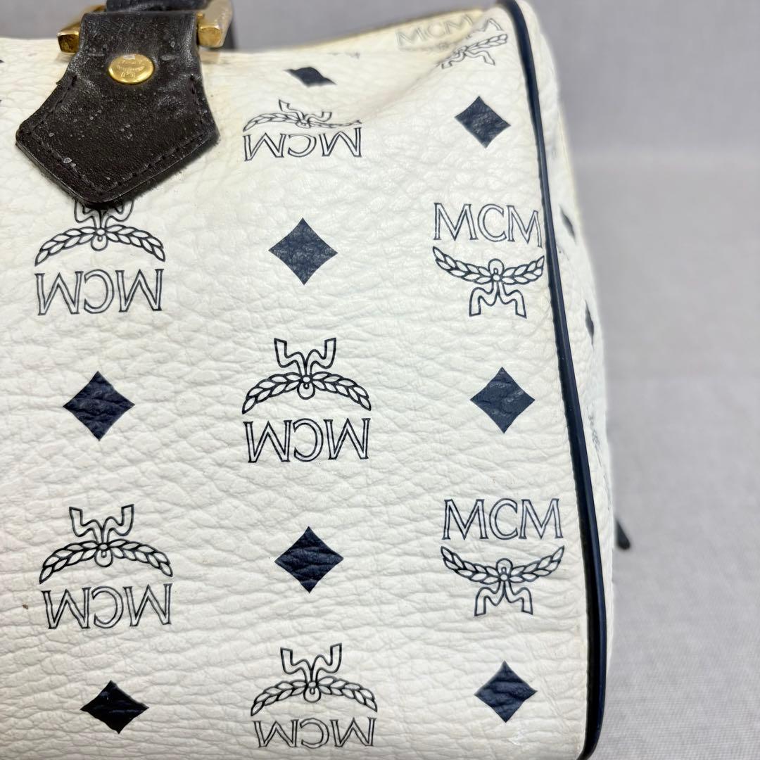 MCM エムシーエム ボストンバッグ ハンドバッグ ヴィセトス ホワイト 濃紺